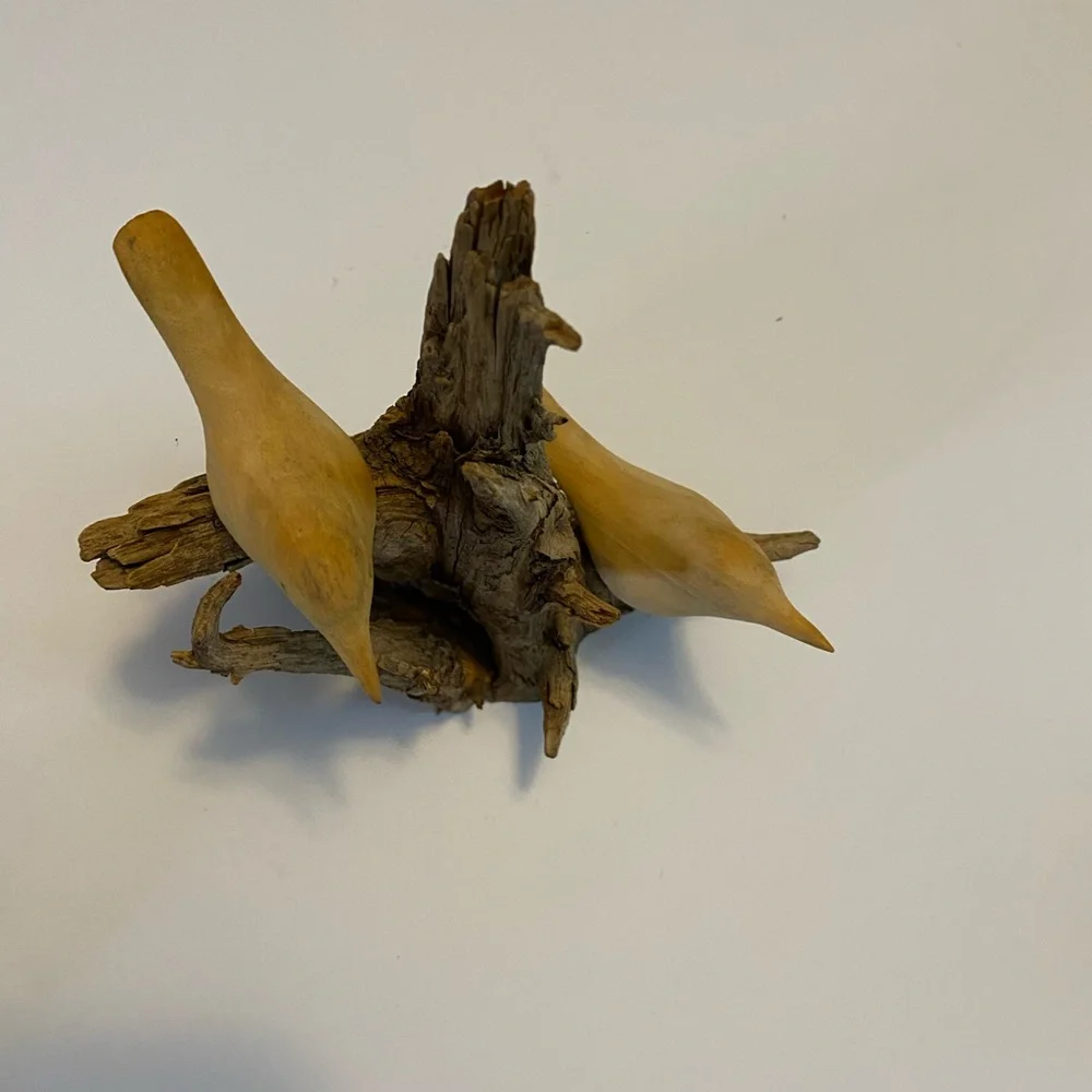 Unique Wood Sculpture Of Two Birds On Driftwood birds Are Wood Also.Handcrafted